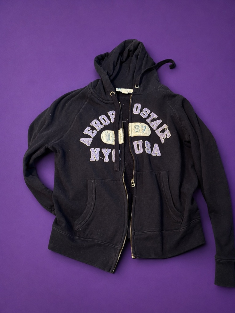 Aeropostale Black Zip Hoodie with Puff Logo